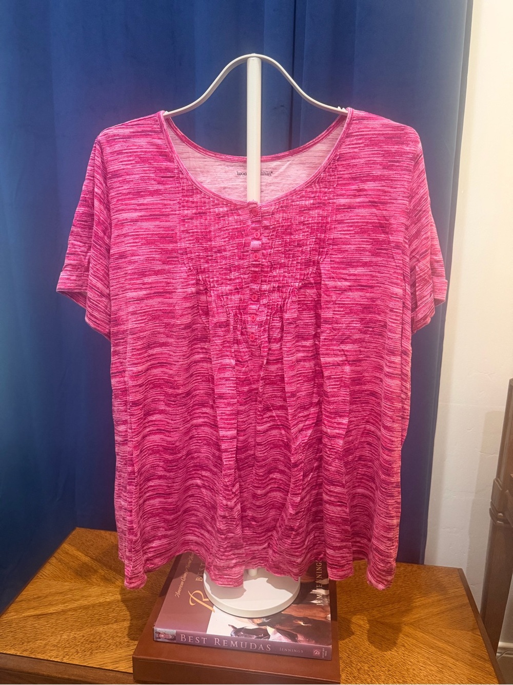 Woman Within Pink Heathered Short-Sleeve Knit Top